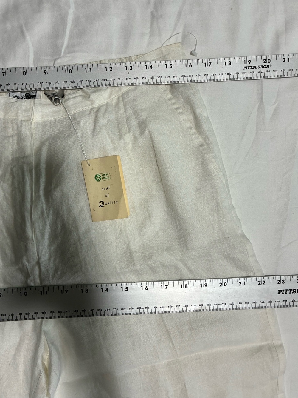 Irish Linen L NWT VTG Embroidered Straight Leg Linen Pants in White Lightweight - Picture 10 of 15